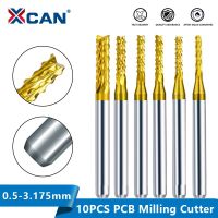 XCAN PCB Milling Cutter 10pcs TiN เคลือบ 0.5-3.175mm CNC Milling Bit 3.175mm Shank Carbide End Mill สําหรับเครื่อง PCB