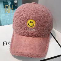 2022เบสบอลหมวกสำหรับสตรีแฟชั่น Smile Face เย็บปักถักร้อยหมวก Hip Hop ฤดูหนาว Warm Faux Mohair กำมะหยี่สุภาพสตรีหมวก Snapback RH