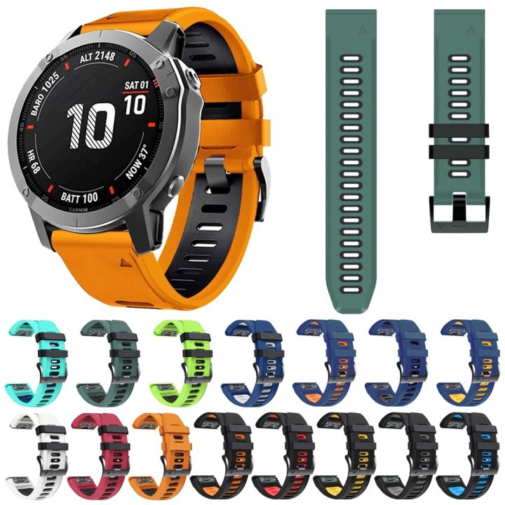 สำหรับ-garmin-fenix-6-pro-22mm-สายนาฬิกาข้อมือซิลิโคนสองสี-ดำ-ส้ม-ขายเอง