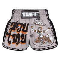 กางเกงมวย กางเกงมวยไทย  กางเกงกีฬา ทัฟฟ์ มวยไทย กางเกงมวยไทยTUFF Muay Thai Boxing Shorts New Retro Style Grey Hanuman Yantra with War Flag