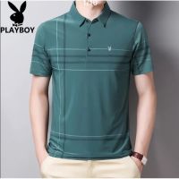 ✹☇playboy Summer ice silk man short sleeve T-shirt polo unlined upper garment of middle-aged men s loose off half shirt dad