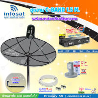 Infosat C-Band 1.5 เมตร (ขางอยึดผนัง 100 cm.Infosat) + LNB รุ่น C1+ (ป้องกันสัญญาณ 5G รบกวน) + PSI กล่องทีวีดาวเทียม รุ่น S2 X พร้อมสายRG6 ยาวตามชุด