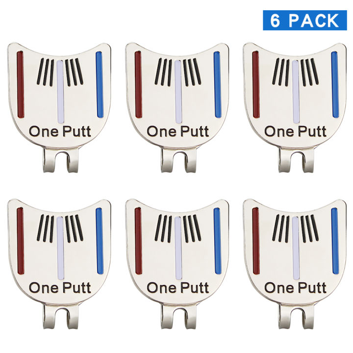2023-pack-of-6-pcs-one-putt-design-golf-ball-mark-plus-magnetic-golf-hat-clip-golf-marker-drop-ship
