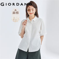 GIORDANO ผู้หญิง เสื้อเชิ้ตลำลองคอตตอนลินินธรรมชาติทอแขนหลวมบาง Free Shipping 13343226JH