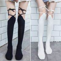 【LZ】♧✥◎  Sexy Coxa Meias Altas Japaness Cross Lace-Up JK Lolita Calças Longas Preto Branco Meia-calça Bandagem Cosplay Algodão Meias Finas