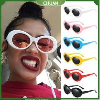 CHUAN สีสันสดใส แว่นกันแดดวงรีสำหรับผู้หญิง แว่นตากันแดดสำหรับผู้หญิง การป้องกัน UV400 กรอบเล็กๆ ใช้ได้ทุกเพศ