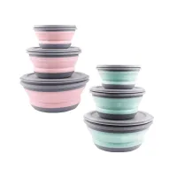 Bowl Sets Silicone Folding Lunch Box Portable Silicone Salad Bowl With Lid 3PCs