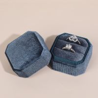 ﹊ Octagon Velvet Jewelry Box Double Ring Storage Box With Detachable Lid For Engagement Wedding Ring Packaging Display Gift Box