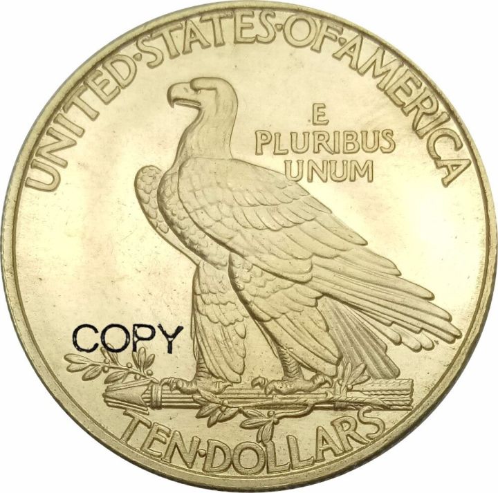 เหรียญนกอินทรีหัวอินเดียราคา10ดอลลาร์สหรัฐไม่มีคำขวัญ1907เหรียญเลียนแบบทองเหลือง