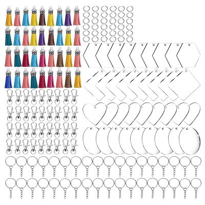 200Pcs Acrylic Keychain Blanks with Tassels Kit, Key Chain Embryo Accessories, For DIY Projects &amp; Crafts