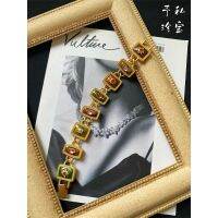 392 Retro Vintage Middle-Aged Gold-Plated Color-Preserving Enamel Square Chain Bracelet Necklace Set