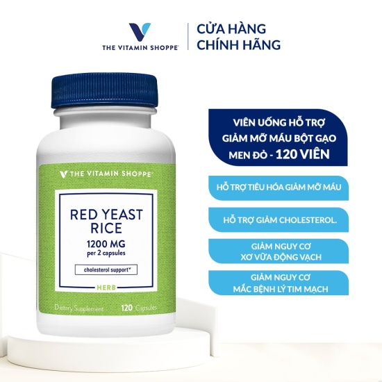 Viên uống hỗ trợ giảm mỡ máu the vitamin shoppe red yeast rice 1200 mg 120 - ảnh sản phẩm 1