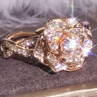 925 Silver 1.2Ct Round Cut Diamond Ring Sparkling Rose Flower Natural Gemstone White Sapphire Birthstone Rings