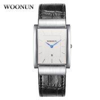 （Bar watchband）WOONUN นาฬิกาควอตซ์ญี่ปุ่น,นาฬิกาข้อมือสำหรับผู้ชายใหม่สุดหรูสายหนังแบรนด์นาฬิกาบางเฉียบนาฬิกาทรงเหลี่ยม