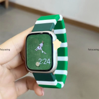 สายซิลิโคนสำหรับสายคาด Apple Watch อัลตร้า49มม. 44มม. 45มม. 41มม. 40มม. 42มม. 38มม. สร้อยข้อมือกีฬายางยืดลายรุ้งสำหรับ Correa Series 8 Ultra 7 Se 3 6 4 3 2 1