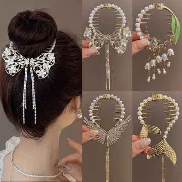 Elegant Metal Pearl Hair Clip Women Hair Accessories Butterfly