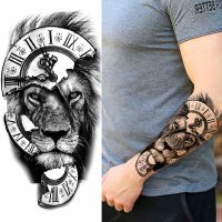 1pc Lion Men Waterproof Temporary Tattoos Fake Stickers Arm Hand Cool Art Black Transfer Clock Stickers