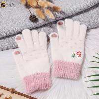 VFBF กลางแจ้ง สีทึบ การ์ตูน ถุงมือขนยาว Snowman Embroidery Mittens ถุงมือหน้าจอสัมผัส ถุงมืออุ่น