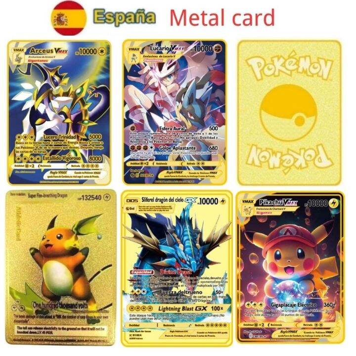 Spanish Pokémon Cards Metal Pokemon Letters Spanish Pokemon Iron Cards  Mewtwo Pikachu Gx Charizard Vmax Cartas Pokémon Vmax - AliExpress