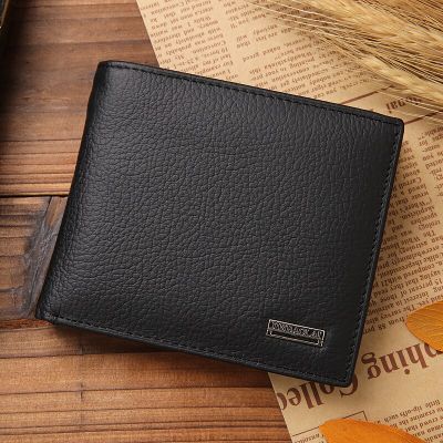 Genuine Leather Mens Wallet Premium Product Real Cowhide Wallets For Man Short Black Walet Portefeuille Homme Short Purses