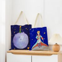 The Little Prince Double Sided Print Market Shopping Bag Women Foldable Linen Handbag Outdoor Portable Convenient Storage Tote