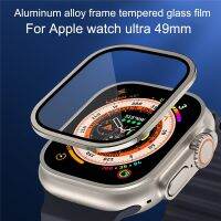 ❒ Ze stopu Aluminium ze stopu Aluminium metalowa rama ochronne szkło hartowane na ekran folia do Apple zegarek ultra 49mm zabezpieczenie przed zarysowaniem