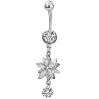 【2023】 EC Loria Trading mall 2019 Dangle Piercing Rings Rhinestone Body JewelryDouble Petals Zircon Crystal Steel Belly Button Rings