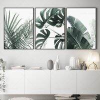 Nordic Tropical Plant พิมพ์ Modern Wall Art ภาพวาดผ้าใบสแกนดิเนเวียนสีเขียวใบตกแต่งรูปภาพสำหรับตกแต่งบ้าน