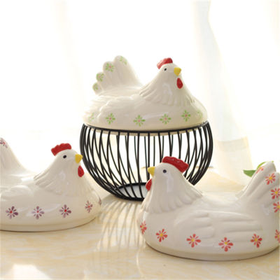 Ceramic Egg Holder Chicken Wire Egg Basket Fruit Basket Creative Collection Ceramic Hen Oraments Decoration Kitchen Accessories