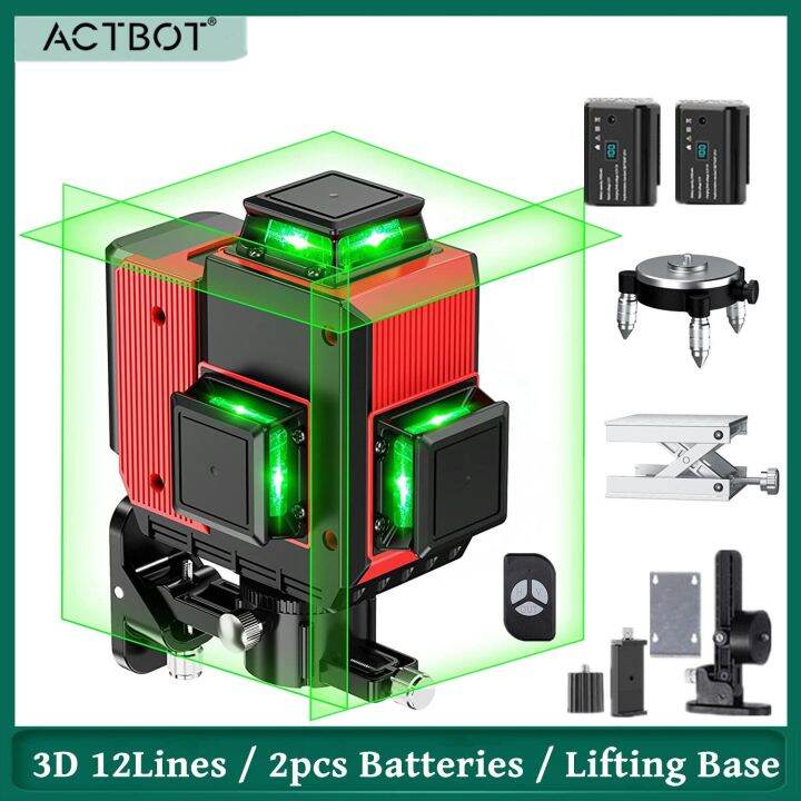 3d-3x360ปรับระดับด้วยตนเอง12เส้นเลเซอร์วัดระดับระดับเลเซอร์สีเขียวที่แสดงแบตเตอรี่2ชิ้นโหมดพัลส์ติดผนังระดับเลเซอร์แนวนอน