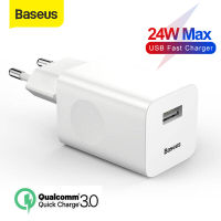 Baseus 24W CN / EU เครื่องชาร์จ USB QC3.0 เครื่องชาร์จโทรศัพท์ติดผนังชาร์จเร็วสำหรับ iPhone X Xiaomi Mi 9 แท็บเล็ต iPad USB Charger อะแดปเตอร์ชาร์จไฟ