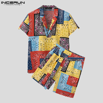 Medussa INCERUN Mens Short Sleeve Floral Shirt Shorts Holiday Beachwear Ethnic Blouse Outfit Suit (Western Style) vnb