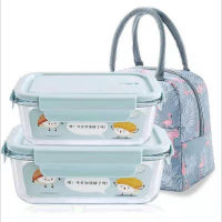 2pcs Bento Box Send a Lunch Bag Microwave Glass Bowl Pink Or Blue Colour Daily Food Storage Of Kitchen Tools