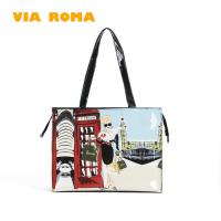 London Style Pvc Reusable Shopping Bag Eco Friendly Fashion Girl Print Shopper Bag Waterproof Handbag Shoulder Bag