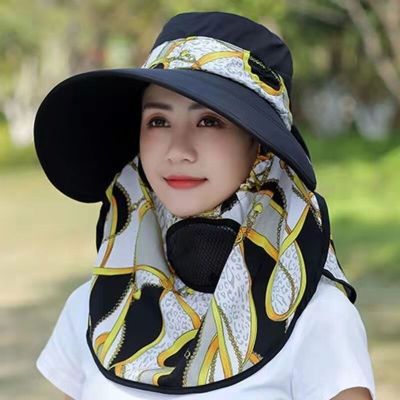 (ฤดูร้อน) ฤดูร้อนผู้หญิงพิมพ์กลางแจ้งหมวกชาวประมงป้องกันรังสี UV ปีกกว้างปีกหมวกกันแดดระบายอากาศได้หน้ากากปิดหน้าหมวกกันแดดหมวกและหมวกถอดออกได้