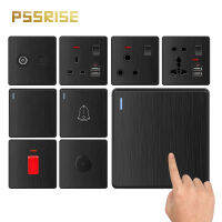 2022PSSRISE C85 Serie สหภาพยุโรปสหราชอาณาจักรUN สวิทช์ผนังพลังงานสูงซ็อกเก็ต USB 250โวลต์ดีลักซ์สีดำแปรงพีซีแผง45A เครื่องทำน้ำอุ่น16A โคมไฟเปิดปิด