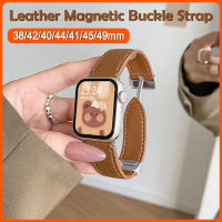 for สายนาฬิกา Apple Watch Ultra 2 49mm band Leather Magnetic Buckle Strap for iWatch Sries Strap 41mm 45mm 44mm 40mm 42mm 38mm สาย braceleteries 9/8/se/7/6/5/4/3/2 W