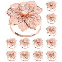 12 Pieces Alloy Napkin Rings with Hollow Out Flower Napkin Holder Floral Rhinestone Napkin Rings Adornment