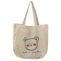 Womens Canvas Shoulder Bag Fashion Casual Cartoon Student School Bag Large Capacity Shopping Bag Handbag