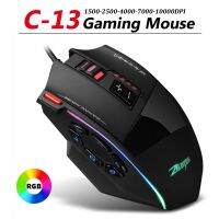 ZELOTES Mouse Gaming RGB C-13กับปุ่ม Se การเขียนโปรแกรมแบบมาโคร10000DPI ปุ่ม13แบบปรับได้ USB Backlit เมาส์สำหรับเดสก์ทอป