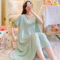 【 WYIN kitchen】 Fdfklak Fresh Floral Printed Nightgowns Women Short Sleeve Loose Summer Night Dress Student 39;s Vestidos Rayon Cotton Nightshirt