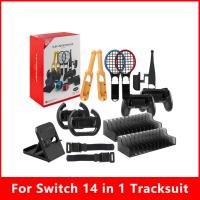 14-in-1 Game Bundle Accessories Kit Drum Stick For Switch Controller Card Storage Case Adjustable Wrist Strap ด้ามจับไม้เทนนิส