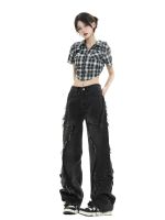 Hot sell American Retro Wide Leg Star Jeans Women 2023 Fashion Simple High Street Black Pants for Women Casual Goth Pants Y2k Streetwear