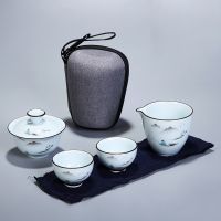 Chinese Kung Fu Tea Set Ceramic Portable Teapot Set Travel Gaiwan Tea Cups of Tea Ceremony Teacup Fine Gift With Travel Bag