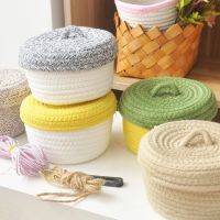 Hand-Woven Dustproof Storage Baskets Sundries Toy Snacks Container Organizer Desktop Cotton Rope Storages Basket Home Decor