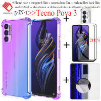 (5 in 1) For Tecno Pova 3/Pova 2/ Pova 4/Pova เคสโทรศัพท์ ฟิล์มกระจกนิรภัย ฟิล์มกระจก S ฟิล์มกระจกนิรภัย Tempered Glass Screen Protector Film ฟิล์มกระจกกันรอยกล้องหลัง+เลนส