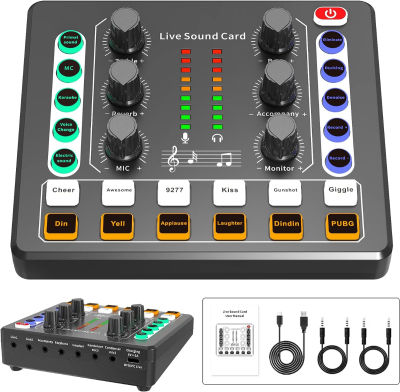 Xisono Audio Mixer,Audio Interface with DJ Mixer Live Sound Card Effects and Voice Changer,podcast equipment bundle Stereo DJ Studio Streaming, Prefect for live Streaming/Podcasting/Gaming M8 Live Sound Card