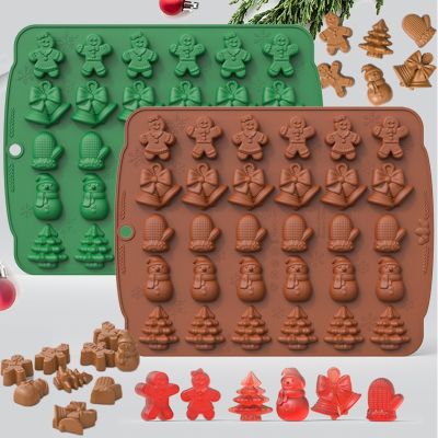 【YF】 2023 Christmas Silicone Chocolate Mold Gingerbread Man Xmas Tree Snowman Gloves Gummy Candly Mould Kitchen Party Baking Tool