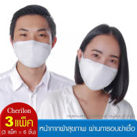 [3 แพ็ค = 6 ชิ้น] Cherilon หน้ากากผ้า ปิดจมูก ปาก นุ่ม ใส่สบาย ผ่านการอบฆ่าเชื้อ มีที่ใส่แผ่นกรอง กันฝุ่น ละอองไอจาม 3 สี NSB-DM03 (3 P)