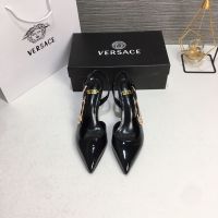 super hot European and American metal buckle pointed toe high-heeled versaceˉshoes shallow mouth side empty look thin stiletto sexy buckle sandals sandals for women